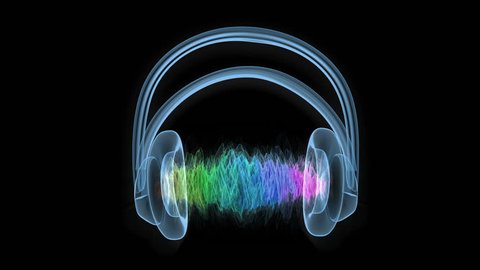 Hologram of headphones with colorful sound wave.
Loop ready animation of headphones and waveform.