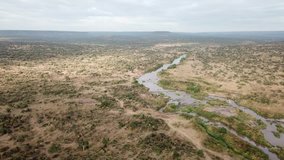 Aerial footage East African wilderness and river. Kenya savannah video
