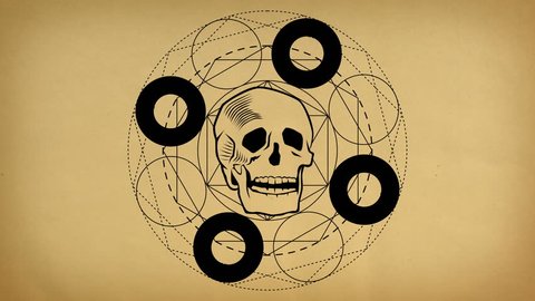 Sacred geometry with human skull. Mystical abstract symbol animation स्टॉक व्हिडिओ