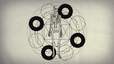 Sacred geometry with human skeleton. Mystical abstract symbol animation: stockvideo