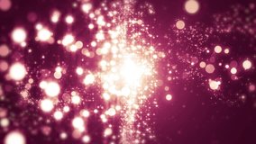 Space pink background with particles. Space gold dust with stars. Sunlight of beams and gloss of particles galaxies. Seamless loop.