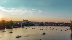 Prague Castle, Vltava River and Charles Bridge / Time Lapse Video 4K	