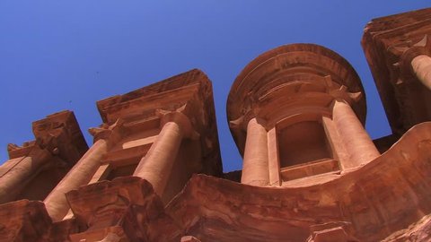 Close Up Pan of The Monastery at the UNESCO World Heritage Site Petra