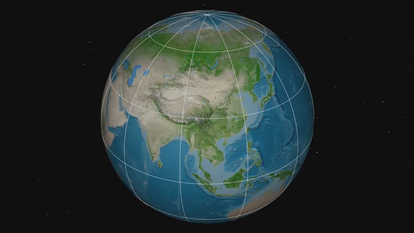 Zoom-in on Peru extruded on the globe. Capital, administrative borders and graticule. Satellite imagery