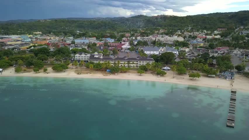 Ocho Rios Jamaica Beach Downtown Aerial Footage 