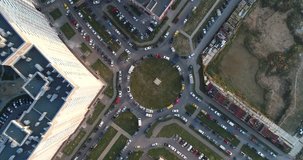 Beautiful 4K video of flying over the road junction by drone. Kuznechiki district, Podolsk region, Russia
