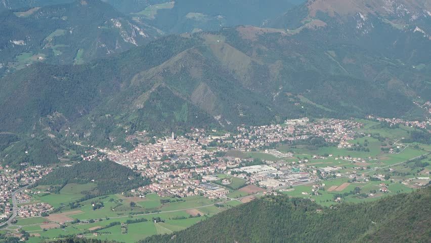 Landscape on the city of Clusone from the mountain top Pizzo Formico