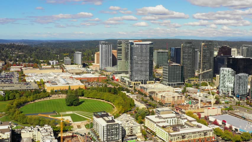 aerial city bellevue downtown drone footage Stock Footage Video (100%