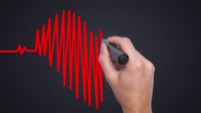 Businessman hand drawing chart heartbeat - Man Hand writing with marker. Health concept. Heart Beat in shape of heart. 4k - Powered by Shutterstock - Get 15% off with code: PIKWIZARD15