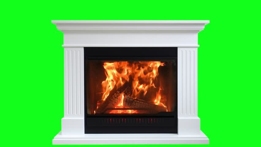 Burning Wood In Fireplace Isolated On Green Screen. Perfect For Your Own Background Using Green Screen Royalty-Free Stock Footage #1017216475