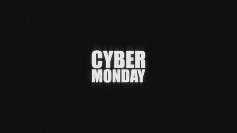 Cyber Monday advertising commercial text with glitch broken tv signal style. Promotional ad for discounts in e-shops. Ultra HD or 4K resolution.