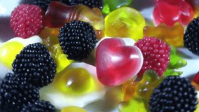 1920x1080 25 Fps. Very Nice Sugar Color Chewy Gelatin Candy Rotating on Table Video.