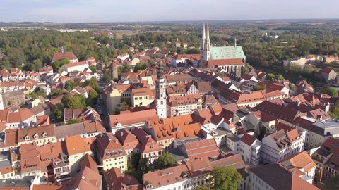 Görlitz Drone aerial german historic city sunny green atmospheric chathedral