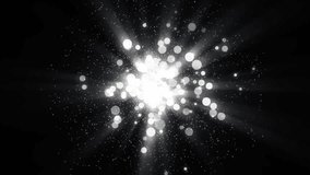 Space gray background with particles. Space silver dust with stars on black background. Sunlight of beams and gloss of particles galaxies.