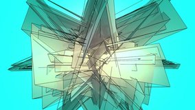 Beautiful abstract aquamarine polygonal surface moving in animation. Bright Triangles Motion. Three Variations.