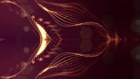 3d loop sci-fi animation with glow particles form rolling strings structures. Seamless footage as dark golden digital abstract background with particles, depth of field, bokeh. Motion graphics 18