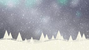 Snow and Christmas trees HD 1080 grey bokeh background