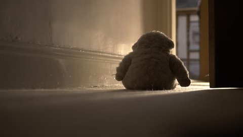 Domestic Child Abuse Concept With Father Kicking Away Teddy Bear, 4K