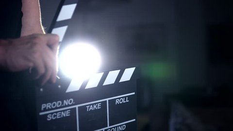Clapperboard Used On Set, Behind The Scenes Of Creative Film Project, 4K.