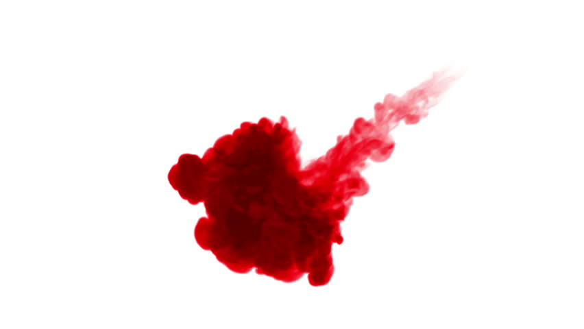 red Ink trickle dissolves in water in slow motion isolated on white background. included luma matte for use as transitions or the spectacular presentation of something. 3d v7