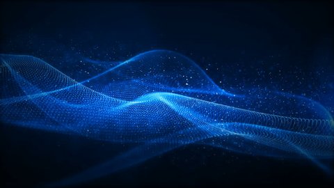 Digital blue particles wave with light motion abstract background