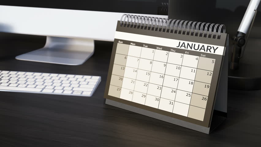 Crossing off days on desk year calendar. Counting down days speed up, flipping pages. Achieving targets goals. Camera fixed, 3d cgi 60fps 4K animation Royalty-Free Stock Footage #1017276790