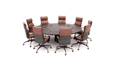 Round Conference Table On White Background Rotates 360 Degrees. Loopable 60 FPS Animation.