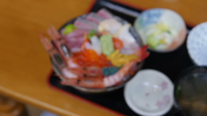 Closeup of healthy dish, Japanese delicious seafood bowl, enjoy fresh and healthy life style by eating japan sea food bowls Be H3althy 