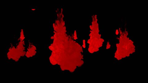 3d render of Many Red inky injections into water on black background with luma matte. Blue ink on white background 2