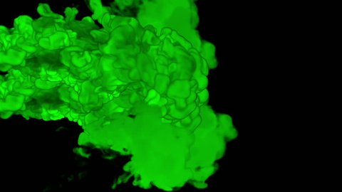 3d render of Green inky injections into water on black background with luma matte. Blue ink on white background 2