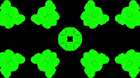 3d render of Green inky injections into water on black background with luma matte. Kaleidoscope effect. Rorschach inkblot test 5
