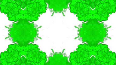 3d render of Green inky injections into water on black background with luma matte. Kaleidoscope effect. Rorschach inkblot test 4
