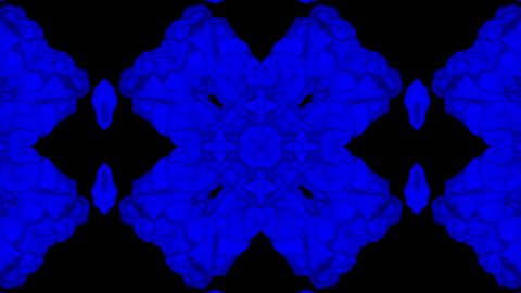 3d render of Blue inky injections into water on black background with luma matte. Kaleidoscope effect. Rorschach inkblot test 2