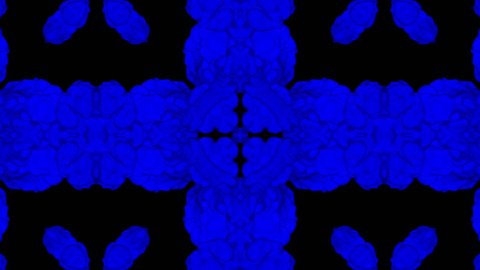 3d render of Blue inky injections into water on black background with luma matte. Kaleidoscope effect. Rorschach inkblot test 4