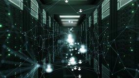 Beautiful Social Network Human Icons Moving in Abstract Server Room with DOF Blur. Looped 3d Animation of Server Racks. Digital Media and Futuristic Technology Concept. 4k Ultra HD 3840x2160. - Powered by Shutterstock - Get 15% off with code: PIKWIZARD15