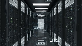 Abstract Financial Information in Network Connections Flowing in Datacenter. Looped 3d Animation of Server Racks. Business and Futuristic Technology Concept. 4k Ultra HD 3840x2160. - Powered by Shutterstock - Get 15% off with code: PIKWIZARD15