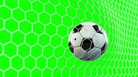 Beautiful Soccer Ball flies into Goal Net in Slow Motion. Football 3d animation of the Goal Moment. Isolated on green 4k
