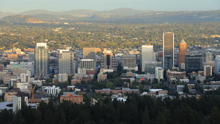 Timelapse Portland, Oregon city center at twilight  Royalty-Free Stock Footage #1017303223