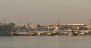 4K high quality video of sunrise in Saint Petersburg, beautiful vintage architecture in city center, majestic palaces, bridges and cathedrals at Neva River embankment of the Russia's northern capital