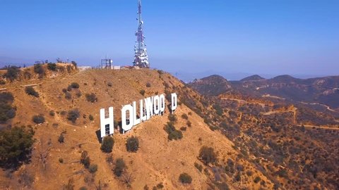 HOLLYWOOD CALIFORNIA - SEPTEMBER 24: Aerial view of the world-famous landmark Hollywood Sign on September 24, 2018, in Los Angeles, California.