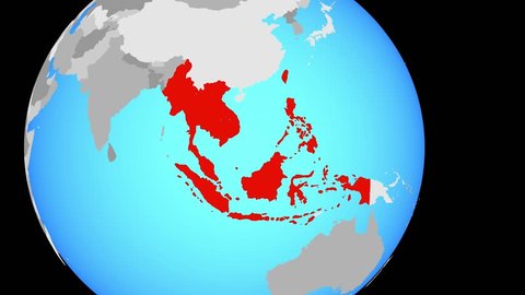 Closing in on ASEAN memeber states on simple political globe. 3D illustration.