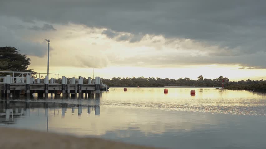 A pier at sunset.