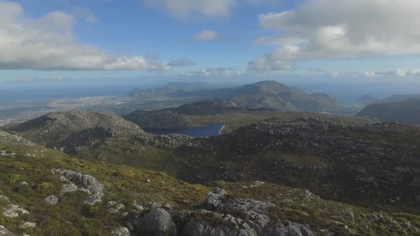 Aerial view of the top of Table Mountain in Cape Town, South Africa