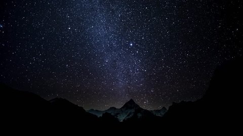 Timelapse of The movement of the stars in the night sky over Himalayas. Nepal. 4K : vidéo de stock