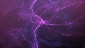 4K 60fps. Abstract loopable blue and violet cg motion waving dots texture with glowing defocused particles. Cyber or technology digital landscape background. 3840x2160 uhd