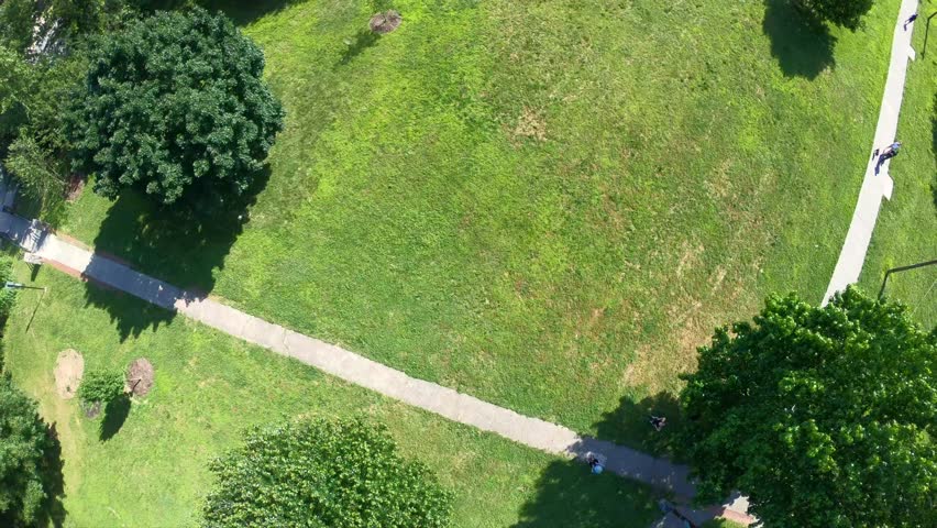 Drone Aerial View of Top Down View of Gorgas Park in Roxborough Philadelphia on A Bright Sunny Day During The Summer