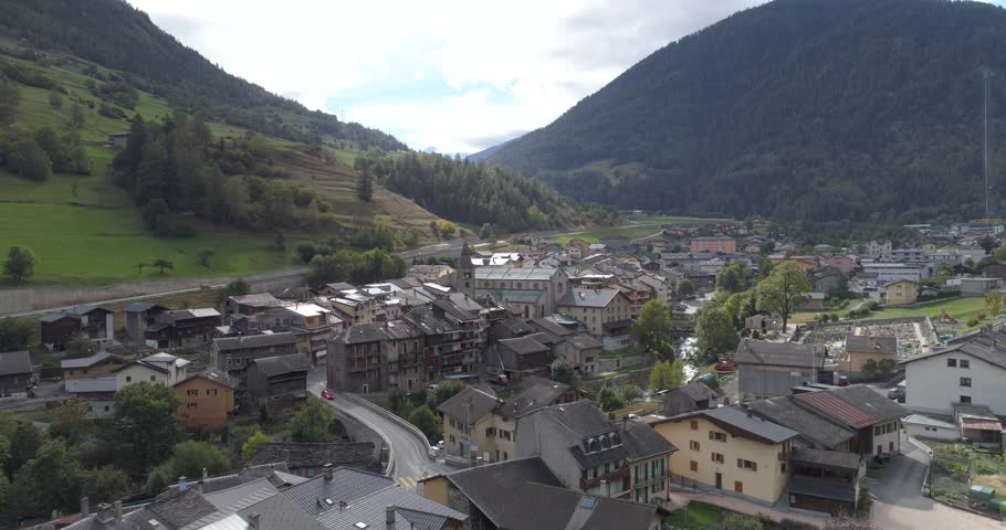 Orsieres wide shot - Aerial 4K