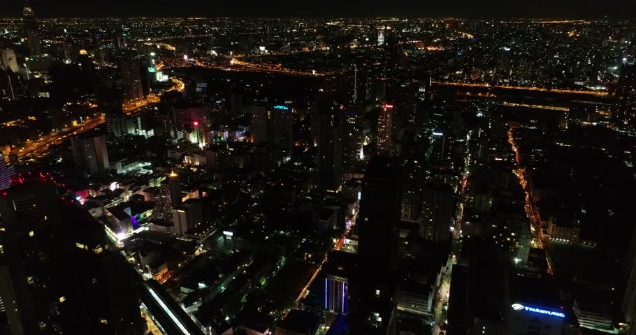 Bangkok / Thailand - August 1, 2018 : Aerial of Downtown Bangkok, Thailand at night | Shutterstock HD Video #1017380662
