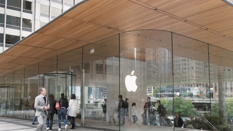 CHICAGO - SEPT 29, 2018: Apple Store open for business on September 29, 2018. Apple is an multinational corporation that designs, develops, and sells consumer electronics, computers, and software. 