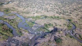 Aerial drone footage wilderness and river in Kenya, East Africa